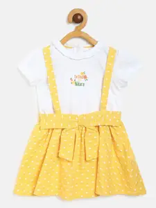 MINI KLUB Girls White & Yellow Pinafore dress