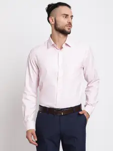 Cantabil Men Pink Checked Regular-Fit Pure Cotton Formal Shirt