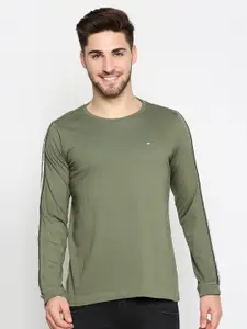 Basics Men Olive Green Solid Pure Cotton Slim Fit T-shirt