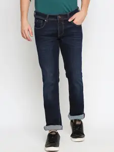 Basics Men Navy Blue Slim Fit Low Distress Stretchable Jeans
