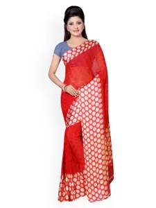 Saree mall Orange & White Georgette Printed Saree