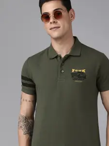 French Connection Men Olive Green Polo Collar T-shirt