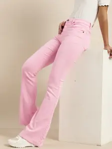 Moda Rapido Women Pink Flared Stretchable Jeans