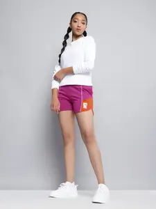 HRX By Hrithik Roshan Lifestyle U-17 Girls Festival Fushia Bio-Wash Colourblock Shorts