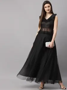 NEUDIS Women Black Solid Flared Maxi Lehenga Skirt