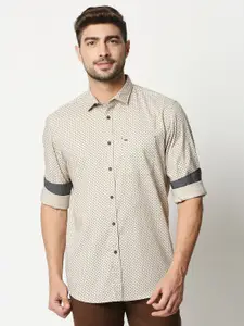 Basics Men Brown Slim Fit Printed Cotton Casual Shirt