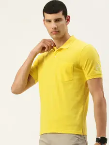 Peter England Men Yellow Pocket Detail Polo Collar T-shirt