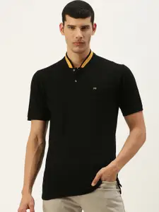 Peter England Men Black Polo Collar T-shirt
