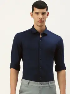 Peter England Men Navy Blue Solid Slim Fit Formal Shirt