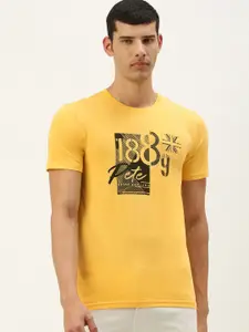 Peter England Men Mustard Yellow Graphic Printed Casual T-shirt
