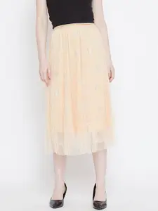 Camey Women Cream-Coloured Foil Printed A-Line Knee-Length Skirt