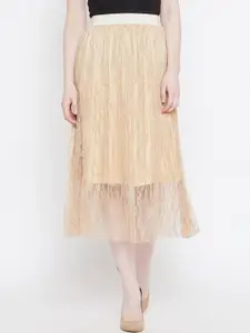 Camey Women Cream-Coloured Self Design A-Line Midi Skirt