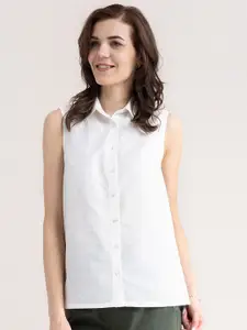 FableStreet Women White Comfort Semi Sheer Boxy Formal Shirt