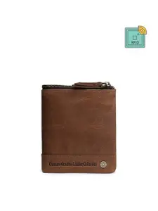 CONTACTS Men Beige Leather Wallets With RFID