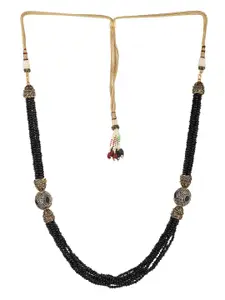 Runjhun Women Black & Gold-Plated Tanjore Beads Layered Necklace