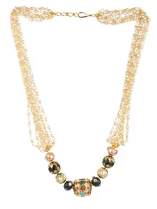 Runjhun Women Gold-Plated & White Beads And Pearls Studded Necklace