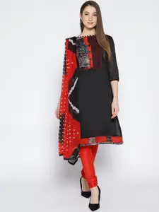 mf Black & Red Printed Unstitched Dress Material