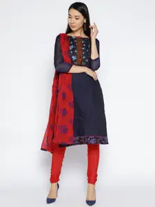 mf Blue & Red Unstitched Dress Material