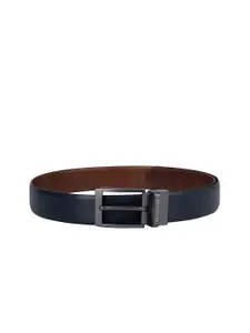 Da Milano Men Navy Blue & Brown Textured Reversible Leather Belt