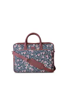 ZOUK Unisex Blue & Brown Kalamkari Printed Vegan Leather Laptop Bag