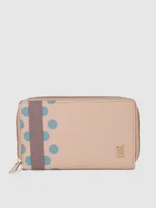 Baggit Women Dusty Pink & Blue Solid Zip Around Wallet
