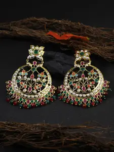 Adwitiya Collection 24CT Gold-Plated Green & Red Crescent Shaped Chandbalis