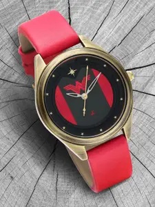 Fastrack Women Black & Red Leather Straps Analogue Watch 6215QL01