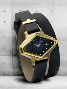 Fastrack Women Black Brass Dial & Black Leather Straps Analogue Watch6238QL01