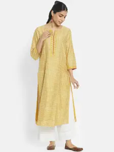 Fabindia Women Yellow Cotton Silk Embroidered Regular Fit Kurta