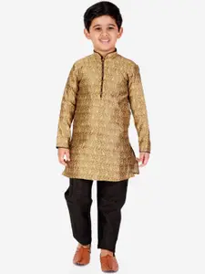 Pro-Ethic STYLE DEVELOPER Boys Brown & Gold-Toned Kurta with Pyjamas