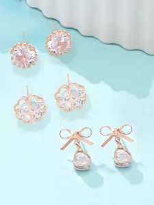 Zaveri Pearls Set of 3 Rose Gold Plated Earrings