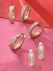Zaveri Pearls Set Of 3 Rose Gold Contemporary Hoop Earrings