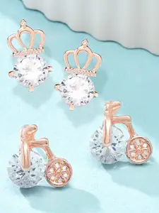 Zaveri Pearls Set of 2 Rose Gold Plated Studs