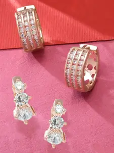 Zaveri Pearls Set Of 2 Rose Gold Contemporary Hoop Earrings