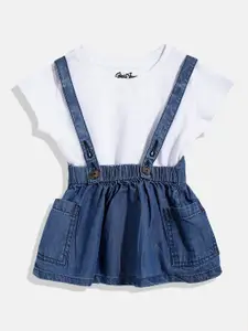Gini and Jony Infant Girls Blue & White Solid Pinafore Dress with T-shirt