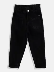 Gini and Jony Girls Black Elasticated Waist Stretchable Jeans with Oversized Patch Pockets