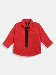 Gini and Jony Boys Red Solid Casual Shirt