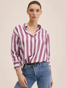 MANGO Women Pink & White Striped Casual Shirt