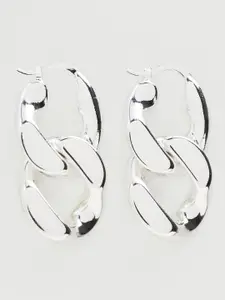 MANGO Silver-Toned Chain Drop Earrings