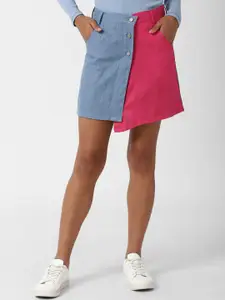 FOREVER 21 Women Fuchsia & Blue Colourblocked Mini Asymmetric A-line Skirt
