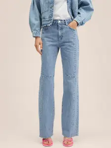 MANGO Women Blue Straight Fit Cotton High-Rise Jeans