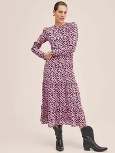 MANGO Violet & Black A-Line Midi Dress