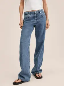 MANGO Women Blue Wide Leg Pure Cotton Low-Rise Jeans