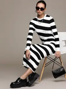 MANGO Black & White Striped Maxi Dress