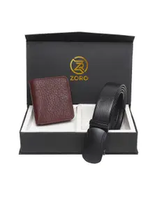 ZORO Men Black & Brown Belt & Wallet Set