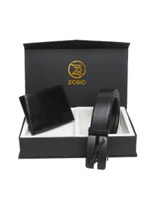 ZORO Men Black Solid Belt & Wallet Set