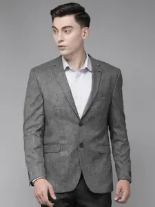 Van Heusen Men Grey Slim Fit Solid Single-Breasted Formal Blazer
