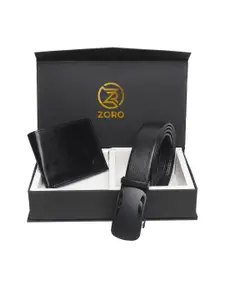 ZORO Men Black Solid Belt & Wallet Accessory Gift Set