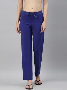 Enamor E014 Mid-Rise Straight Leg Lounge Pants for Women with Drawstring & Zipper Pockets