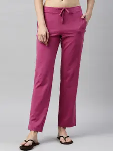 Enamor Women Solid Mid-Rise Straight Leg Cotton Lounge Pants
